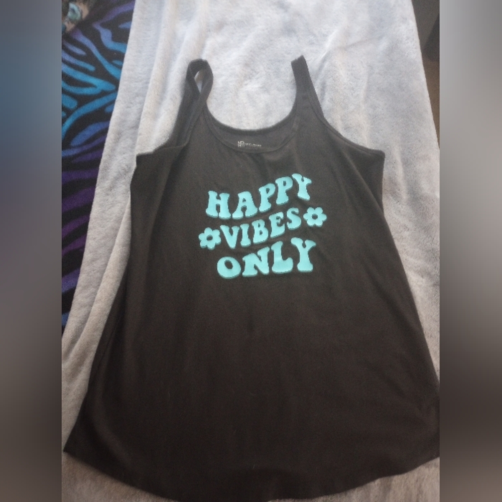 Fifth Sun Black Sleeveless Tank Top Happy Vibes Only